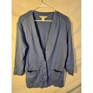 Lands End Blue Cardigan Sweater Button Up Pockets Size Small 6/8 Womens Normcore